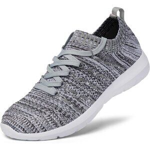 🆕Women White-Grey Running Breathable Knitting flexible Mesh Sports Sneakers